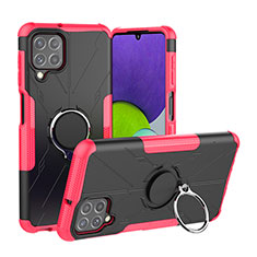 Silikon Hülle Handyhülle und Kunststoff Schutzhülle Hartschalen Tasche mit Magnetisch Fingerring Ständer JX1 für Samsung Galaxy A22 4G Pink
