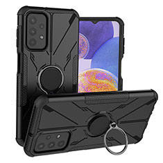 Silikon Hülle Handyhülle und Kunststoff Schutzhülle Hartschalen Tasche mit Magnetisch Fingerring Ständer JX1 für Samsung Galaxy A23 5G Schwarz
