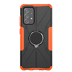 Silikon Hülle Handyhülle und Kunststoff Schutzhülle Hartschalen Tasche mit Magnetisch Fingerring Ständer JX1 für Samsung Galaxy A52 4G Orange