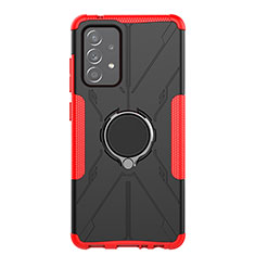 Silikon Hülle Handyhülle und Kunststoff Schutzhülle Hartschalen Tasche mit Magnetisch Fingerring Ständer JX1 für Samsung Galaxy A52s 5G Rot