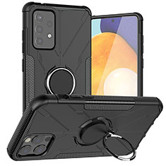 Silikon Hülle Handyhülle und Kunststoff Schutzhülle Hartschalen Tasche mit Magnetisch Fingerring Ständer JX1 für Samsung Galaxy A72 4G Schwarz