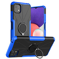 Silikon Hülle Handyhülle und Kunststoff Schutzhülle Hartschalen Tasche mit Magnetisch Fingerring Ständer JX1 für Samsung Galaxy F42 5G Blau