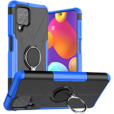 Silikon Hülle Handyhülle und Kunststoff Schutzhülle Hartschalen Tasche mit Magnetisch Fingerring Ständer JX1 für Samsung Galaxy F62 5G Blau