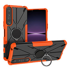 Silikon Hülle Handyhülle und Kunststoff Schutzhülle Hartschalen Tasche mit Magnetisch Fingerring Ständer JX1 für Sony Xperia 1 IV Orange