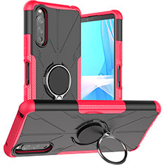 Silikon Hülle Handyhülle und Kunststoff Schutzhülle Hartschalen Tasche mit Magnetisch Fingerring Ständer JX1 für Sony Xperia 10 III Lite Pink