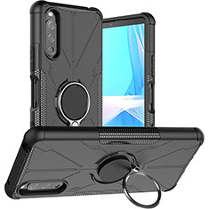 Silikon Hülle Handyhülle und Kunststoff Schutzhülle Hartschalen Tasche mit Magnetisch Fingerring Ständer JX1 für Sony Xperia 10 III Lite Schwarz