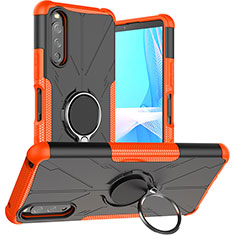 Silikon Hülle Handyhülle und Kunststoff Schutzhülle Hartschalen Tasche mit Magnetisch Fingerring Ständer JX1 für Sony Xperia 10 III Orange