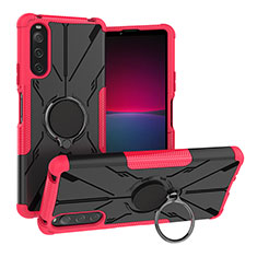 Silikon Hülle Handyhülle und Kunststoff Schutzhülle Hartschalen Tasche mit Magnetisch Fingerring Ständer JX1 für Sony Xperia 10 IV Pink