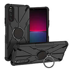 Silikon Hülle Handyhülle und Kunststoff Schutzhülle Hartschalen Tasche mit Magnetisch Fingerring Ständer JX1 für Sony Xperia 10 IV SO-52C Schwarz