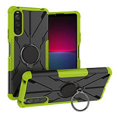 Silikon Hülle Handyhülle und Kunststoff Schutzhülle Hartschalen Tasche mit Magnetisch Fingerring Ständer JX1 für Sony Xperia 10 IV SOG07 Grün