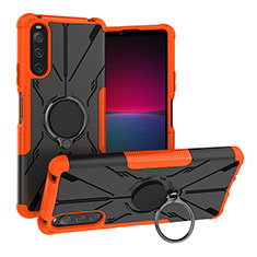Silikon Hülle Handyhülle und Kunststoff Schutzhülle Hartschalen Tasche mit Magnetisch Fingerring Ständer JX1 für Sony Xperia 10 IV SOG07 Orange
