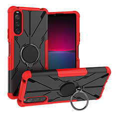 Silikon Hülle Handyhülle und Kunststoff Schutzhülle Hartschalen Tasche mit Magnetisch Fingerring Ständer JX1 für Sony Xperia 10 IV SOG07 Rot