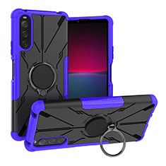 Silikon Hülle Handyhülle und Kunststoff Schutzhülle Hartschalen Tasche mit Magnetisch Fingerring Ständer JX1 für Sony Xperia 10 IV SOG07 Violett
