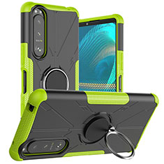 Silikon Hülle Handyhülle und Kunststoff Schutzhülle Hartschalen Tasche mit Magnetisch Fingerring Ständer JX1 für Sony Xperia 5 III Grün