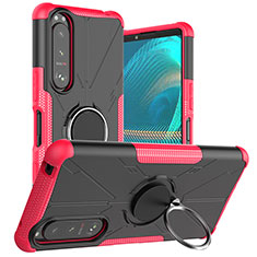 Silikon Hülle Handyhülle und Kunststoff Schutzhülle Hartschalen Tasche mit Magnetisch Fingerring Ständer JX1 für Sony Xperia 5 III Pink