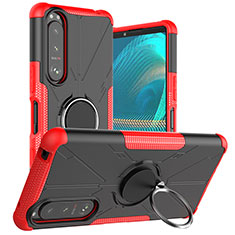 Silikon Hülle Handyhülle und Kunststoff Schutzhülle Hartschalen Tasche mit Magnetisch Fingerring Ständer JX1 für Sony Xperia 5 III Rot
