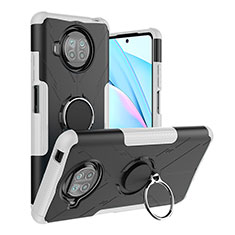 Silikon Hülle Handyhülle und Kunststoff Schutzhülle Hartschalen Tasche mit Magnetisch Fingerring Ständer JX1 für Xiaomi Mi 10i 5G Silber