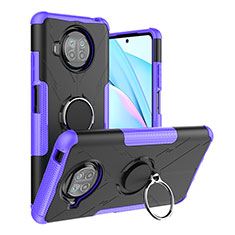 Silikon Hülle Handyhülle und Kunststoff Schutzhülle Hartschalen Tasche mit Magnetisch Fingerring Ständer JX1 für Xiaomi Mi 10i 5G Violett