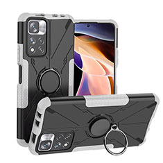 Silikon Hülle Handyhülle und Kunststoff Schutzhülle Hartschalen Tasche mit Magnetisch Fingerring Ständer JX1 für Xiaomi Mi 11i 5G (2022) Silber