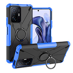 Silikon Hülle Handyhülle und Kunststoff Schutzhülle Hartschalen Tasche mit Magnetisch Fingerring Ständer JX1 für Xiaomi Mi 11T 5G Blau