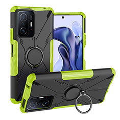 Silikon Hülle Handyhülle und Kunststoff Schutzhülle Hartschalen Tasche mit Magnetisch Fingerring Ständer JX1 für Xiaomi Mi 11T 5G Grün