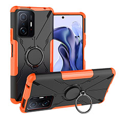 Silikon Hülle Handyhülle und Kunststoff Schutzhülle Hartschalen Tasche mit Magnetisch Fingerring Ständer JX1 für Xiaomi Mi 11T 5G Orange