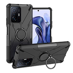 Silikon Hülle Handyhülle und Kunststoff Schutzhülle Hartschalen Tasche mit Magnetisch Fingerring Ständer JX1 für Xiaomi Mi 11T 5G Schwarz