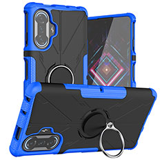 Silikon Hülle Handyhülle und Kunststoff Schutzhülle Hartschalen Tasche mit Magnetisch Fingerring Ständer JX1 für Xiaomi Poco F3 GT 5G Blau