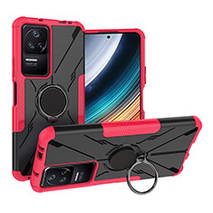 Silikon Hülle Handyhülle und Kunststoff Schutzhülle Hartschalen Tasche mit Magnetisch Fingerring Ständer JX1 für Xiaomi Poco F4 5G Pink