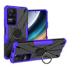 Silikon Hülle Handyhülle und Kunststoff Schutzhülle Hartschalen Tasche mit Magnetisch Fingerring Ständer JX1 für Xiaomi Poco F4 5G Violett