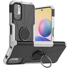 Silikon Hülle Handyhülle und Kunststoff Schutzhülle Hartschalen Tasche mit Magnetisch Fingerring Ständer JX1 für Xiaomi POCO M3 Pro 5G Silber