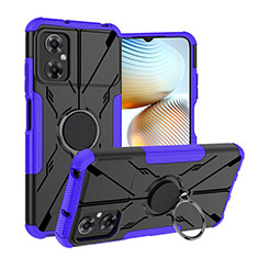 Silikon Hülle Handyhülle und Kunststoff Schutzhülle Hartschalen Tasche mit Magnetisch Fingerring Ständer JX1 für Xiaomi Poco M4 5G Violett