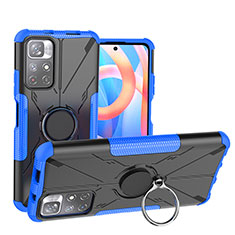 Silikon Hülle Handyhülle und Kunststoff Schutzhülle Hartschalen Tasche mit Magnetisch Fingerring Ständer JX1 für Xiaomi Poco M4 Pro 5G Blau