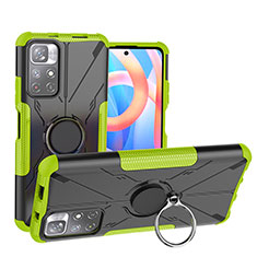 Silikon Hülle Handyhülle und Kunststoff Schutzhülle Hartschalen Tasche mit Magnetisch Fingerring Ständer JX1 für Xiaomi Poco M4 Pro 5G Grün