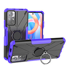 Silikon Hülle Handyhülle und Kunststoff Schutzhülle Hartschalen Tasche mit Magnetisch Fingerring Ständer JX1 für Xiaomi Poco M4 Pro 5G Violett