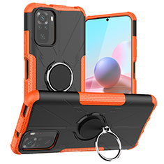 Silikon Hülle Handyhülle und Kunststoff Schutzhülle Hartschalen Tasche mit Magnetisch Fingerring Ständer JX1 für Xiaomi Poco M5S Orange