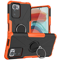 Silikon Hülle Handyhülle und Kunststoff Schutzhülle Hartschalen Tasche mit Magnetisch Fingerring Ständer JX1 für Xiaomi Poco X3 GT 5G Orange