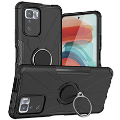 Silikon Hülle Handyhülle und Kunststoff Schutzhülle Hartschalen Tasche mit Magnetisch Fingerring Ständer JX1 für Xiaomi Poco X3 GT 5G Schwarz