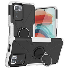 Silikon Hülle Handyhülle und Kunststoff Schutzhülle Hartschalen Tasche mit Magnetisch Fingerring Ständer JX1 für Xiaomi Poco X3 GT 5G Silber