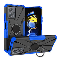 Silikon Hülle Handyhülle und Kunststoff Schutzhülle Hartschalen Tasche mit Magnetisch Fingerring Ständer JX1 für Xiaomi Poco X4 GT 5G Blau