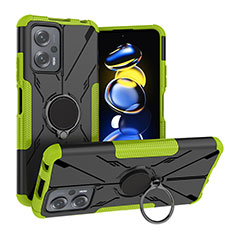 Silikon Hülle Handyhülle und Kunststoff Schutzhülle Hartschalen Tasche mit Magnetisch Fingerring Ständer JX1 für Xiaomi Poco X4 GT 5G Grün