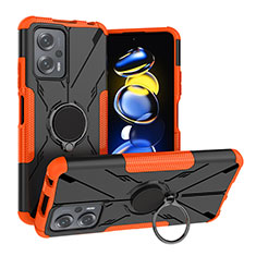 Silikon Hülle Handyhülle und Kunststoff Schutzhülle Hartschalen Tasche mit Magnetisch Fingerring Ständer JX1 für Xiaomi Poco X4 GT 5G Orange