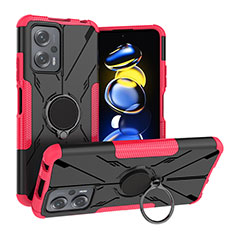 Silikon Hülle Handyhülle und Kunststoff Schutzhülle Hartschalen Tasche mit Magnetisch Fingerring Ständer JX1 für Xiaomi Poco X4 GT 5G Pink