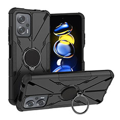 Silikon Hülle Handyhülle und Kunststoff Schutzhülle Hartschalen Tasche mit Magnetisch Fingerring Ständer JX1 für Xiaomi Poco X4 GT 5G Schwarz