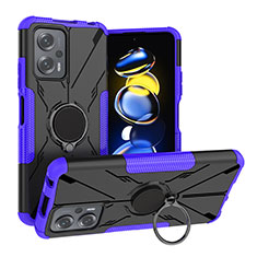 Silikon Hülle Handyhülle und Kunststoff Schutzhülle Hartschalen Tasche mit Magnetisch Fingerring Ständer JX1 für Xiaomi Poco X4 GT 5G Violett