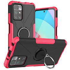 Silikon Hülle Handyhülle und Kunststoff Schutzhülle Hartschalen Tasche mit Magnetisch Fingerring Ständer JX1 für Xiaomi Redmi 10 (2022) Pink