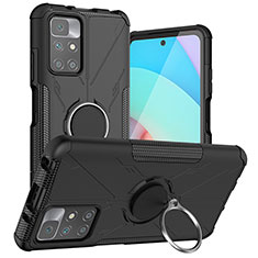 Silikon Hülle Handyhülle und Kunststoff Schutzhülle Hartschalen Tasche mit Magnetisch Fingerring Ständer JX1 für Xiaomi Redmi 10 (2022) Schwarz