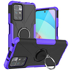 Silikon Hülle Handyhülle und Kunststoff Schutzhülle Hartschalen Tasche mit Magnetisch Fingerring Ständer JX1 für Xiaomi Redmi 10 (2022) Violett