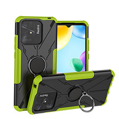 Silikon Hülle Handyhülle und Kunststoff Schutzhülle Hartschalen Tasche mit Magnetisch Fingerring Ständer JX1 für Xiaomi Redmi 10 India Grün