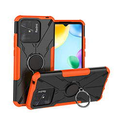 Silikon Hülle Handyhülle und Kunststoff Schutzhülle Hartschalen Tasche mit Magnetisch Fingerring Ständer JX1 für Xiaomi Redmi 10 India Orange